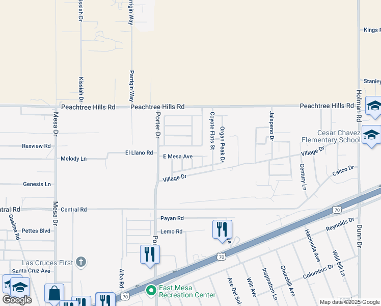 map of restaurants, bars, coffee shops, grocery stores, and more near 5915 Moon View Drive in Las Cruces