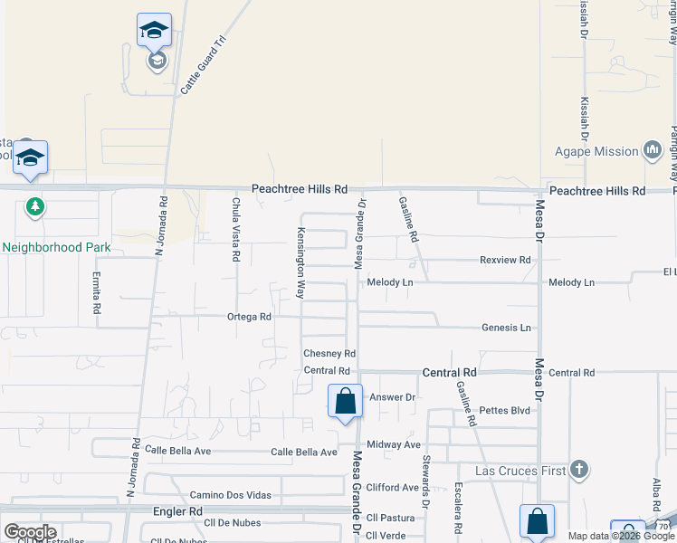 map of restaurants, bars, coffee shops, grocery stores, and more near 5001 Bosworth Road in Las Cruces
