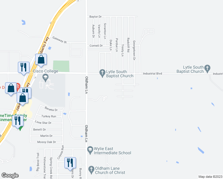 map of restaurants, bars, coffee shops, grocery stores, and more near 1202 Lewis and Clark Trail in Abilene
