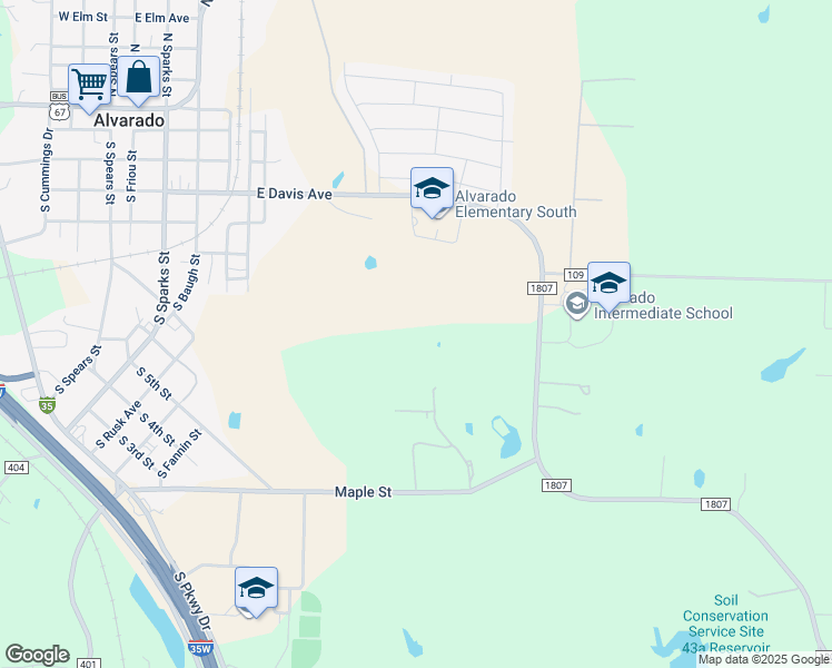 map of restaurants, bars, coffee shops, grocery stores, and more near in Alvarado