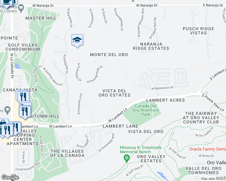 map of restaurants, bars, coffee shops, grocery stores, and more near 10628 North Camino Rosas Nuevas in Tucson
