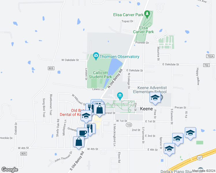 map of restaurants, bars, coffee shops, grocery stores, and more near 800 North Old Betsy Road in Cleburne