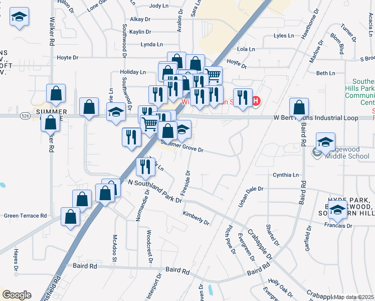 map of restaurants, bars, coffee shops, grocery stores, and more near 2810 Summer Grove Drive in Shreveport