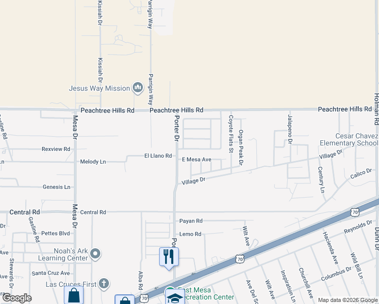 map of restaurants, bars, coffee shops, grocery stores, and more near 5886 Moon View Drive in Las Cruces