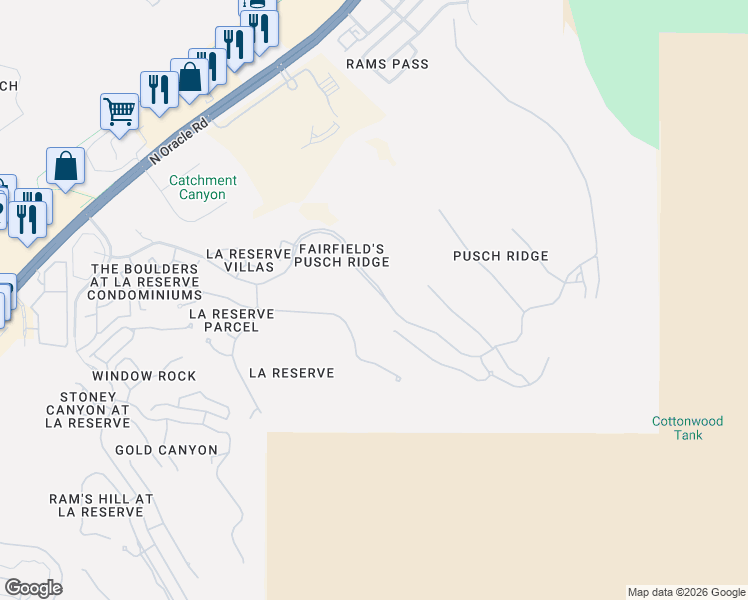 map of restaurants, bars, coffee shops, grocery stores, and more near 2230 East Ponticello Boulevard in Oro Valley