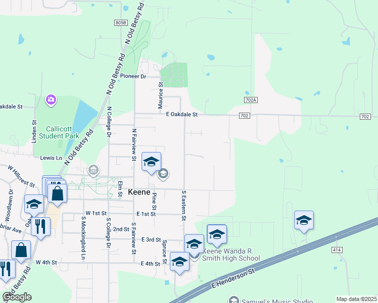 map of restaurants, bars, coffee shops, grocery stores, and more near 303 South Eastern Street in Keene