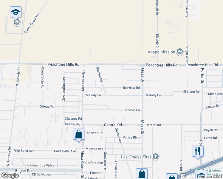 map of restaurants, bars, coffee shops, grocery stores, and more near 5255 Rexview Road in Las Cruces