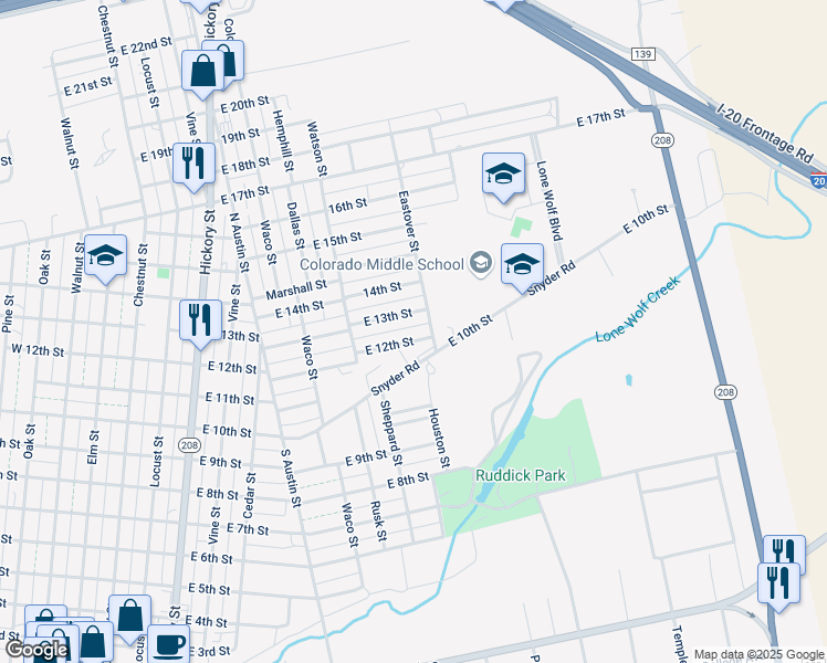 map of restaurants, bars, coffee shops, grocery stores, and more near 1238-1298 Eastover Street in Colorado City