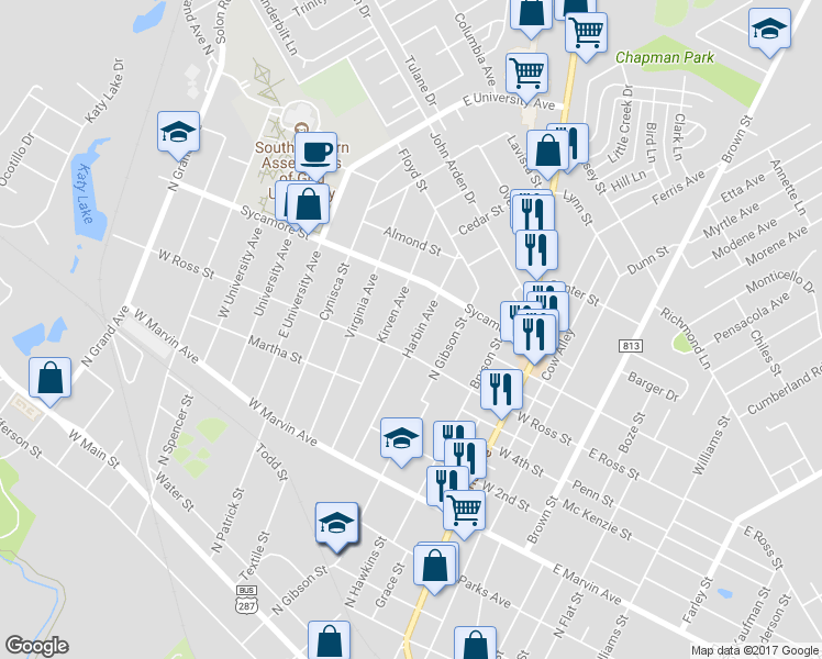 map of restaurants, bars, coffee shops, grocery stores, and more near 319 Harbin Street in Waxahachie