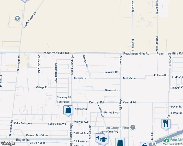 map of restaurants, bars, coffee shops, grocery stores, and more near 6657-6699 Gasline Rd in Las Cruces