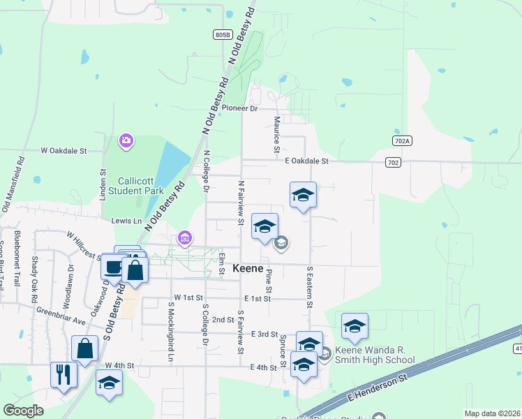 map of restaurants, bars, coffee shops, grocery stores, and more near 207 E Maple St in Keene