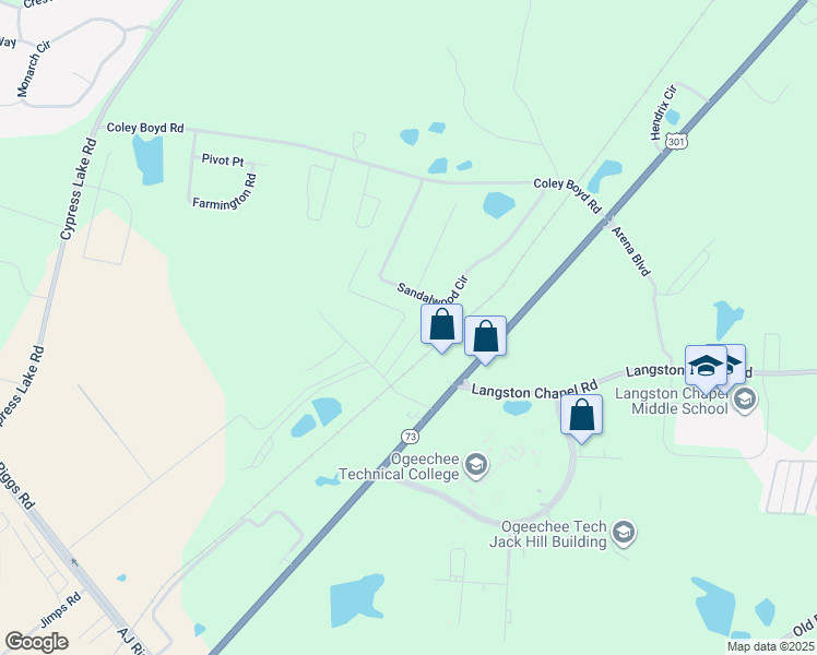 map of restaurants, bars, coffee shops, grocery stores, and more near 1005 Lucy Lane in Statesboro