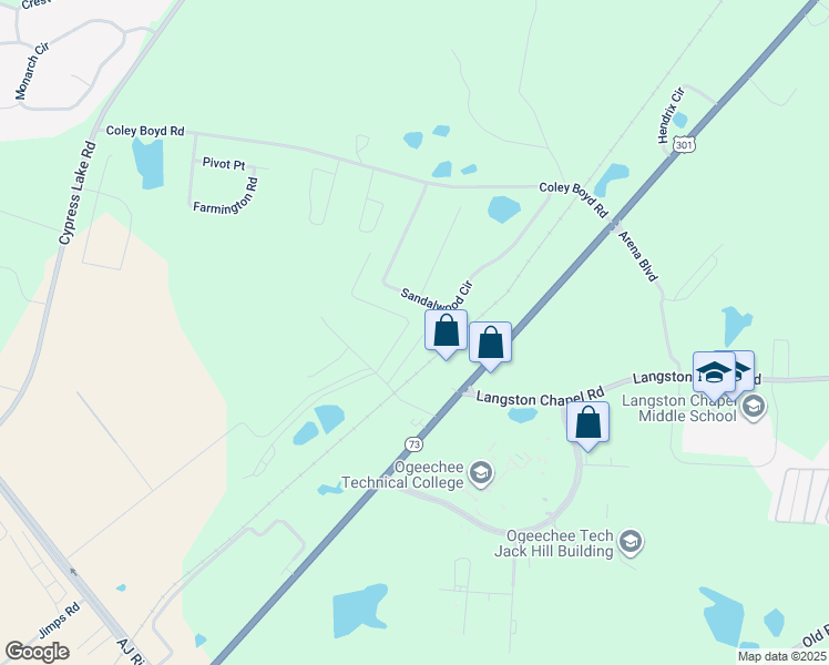 map of restaurants, bars, coffee shops, grocery stores, and more near 1006 Lucy Lane in Statesboro