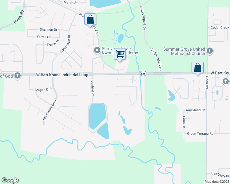 map of restaurants, bars, coffee shops, grocery stores, and more near 4814 Honeysuckle Lane in Shreveport