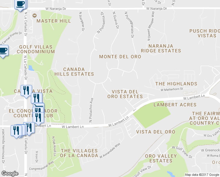 map of restaurants, bars, coffee shops, grocery stores, and more near 830 Pomegranate Circle in Oro Valley