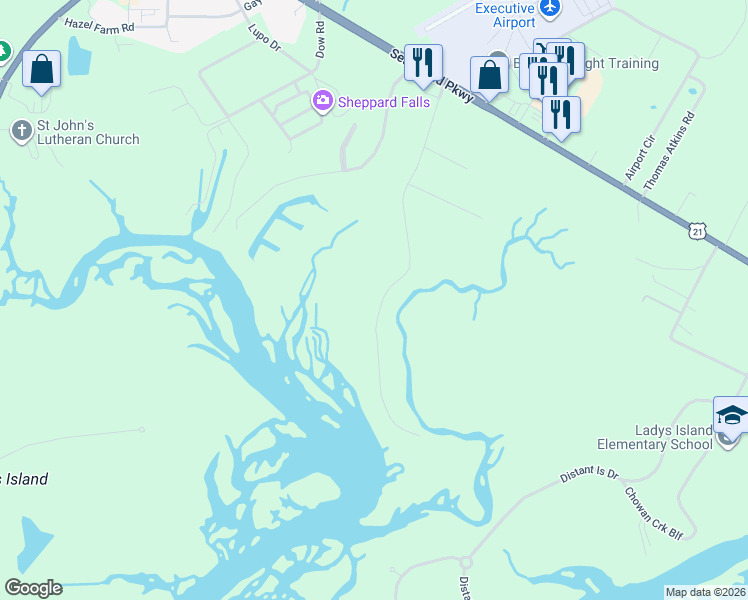 map of restaurants, bars, coffee shops, grocery stores, and more near 74 Lost Island Road in Beaufort