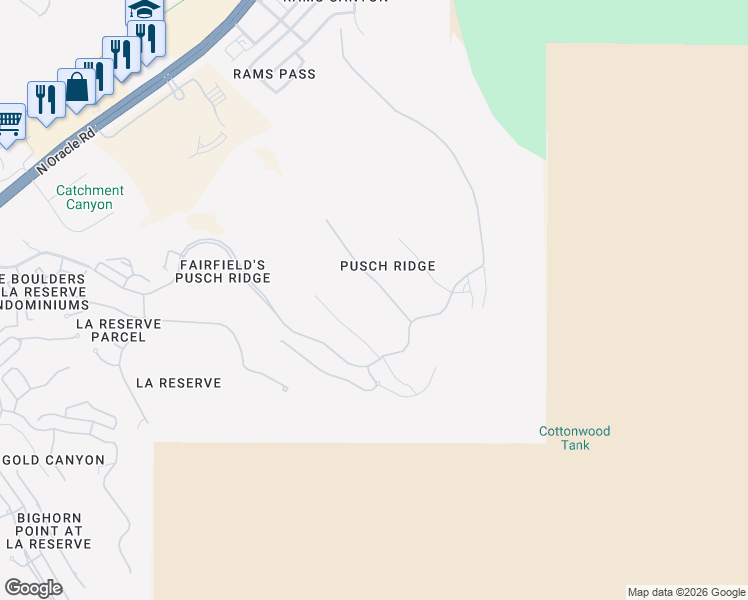 map of restaurants, bars, coffee shops, grocery stores, and more near 10711 Della Luna Court in Oro Valley