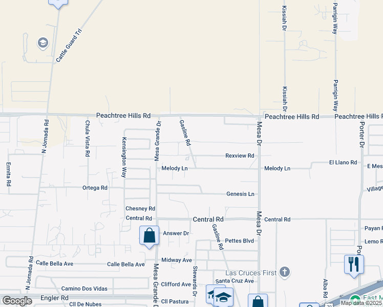 map of restaurants, bars, coffee shops, grocery stores, and more near 6657 Gasline Road in Las Cruces