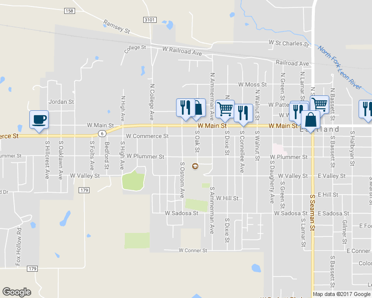 map of restaurants, bars, coffee shops, grocery stores, and more near 212 South Ostrom Avenue in Eastland