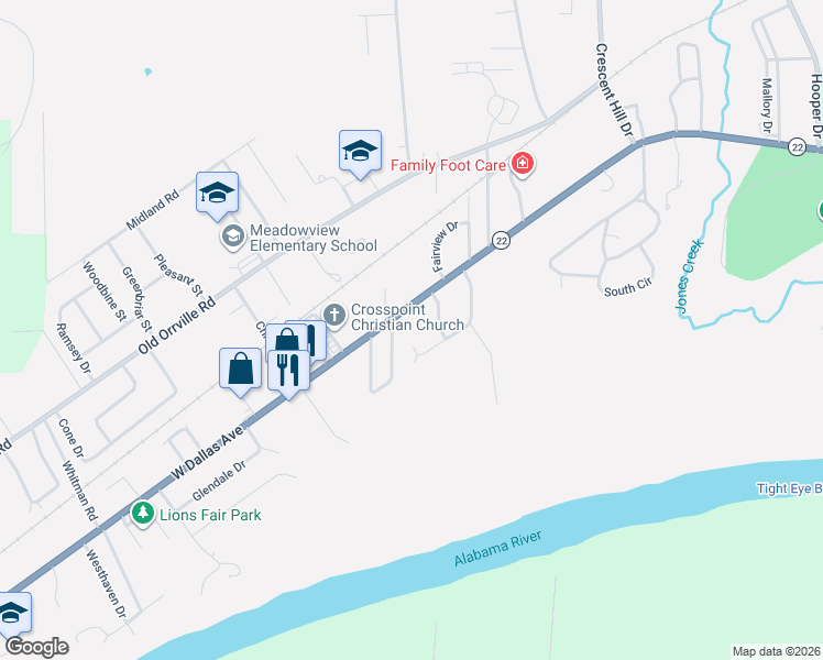 map of restaurants, bars, coffee shops, grocery stores, and more near 1603 West Dallas Avenue in Selma