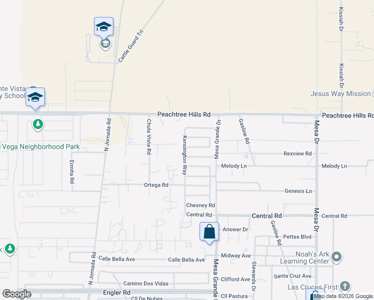 map of restaurants, bars, coffee shops, grocery stores, and more near 4980 Kyler Road in Las Cruces