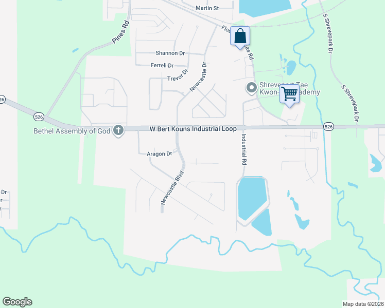 map of restaurants, bars, coffee shops, grocery stores, and more near 5620 Kenilworth Cir in Shreveport