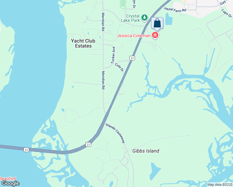 map of restaurants, bars, coffee shops, grocery stores, and more near 465 Ladys Island Drive in Beaufort