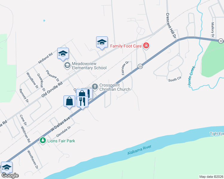 map of restaurants, bars, coffee shops, grocery stores, and more near 1603 West Dallas Avenue in Selma