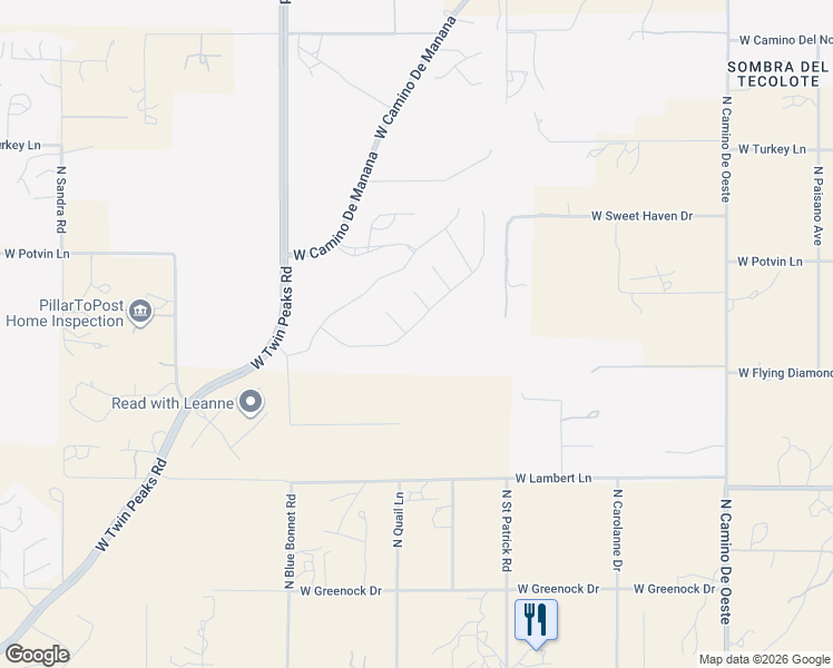 map of restaurants, bars, coffee shops, grocery stores, and more near 10696 North Iron Peak Drive in Oro Valley