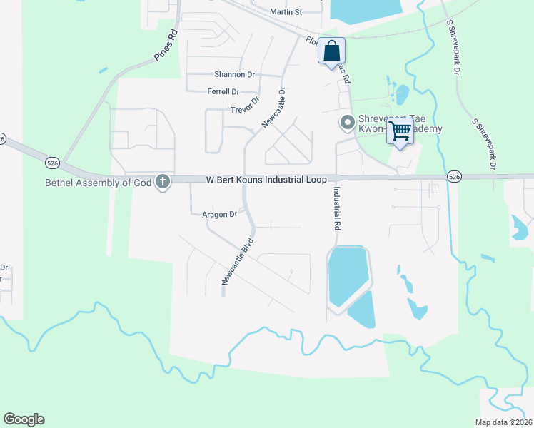 map of restaurants, bars, coffee shops, grocery stores, and more near 5620 Kenilworth Circle in Shreveport