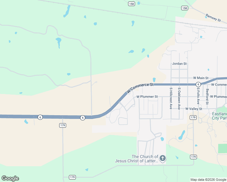 map of restaurants, bars, coffee shops, grocery stores, and more near 2300 West Commerce Street in Eastland