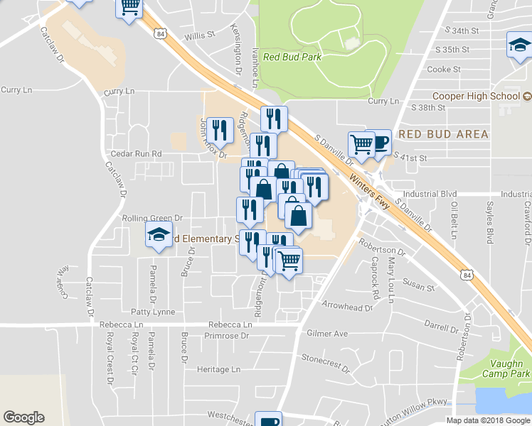 map of restaurants, bars, coffee shops, grocery stores, and more near 4191 Ridgemont Drive in Abilene