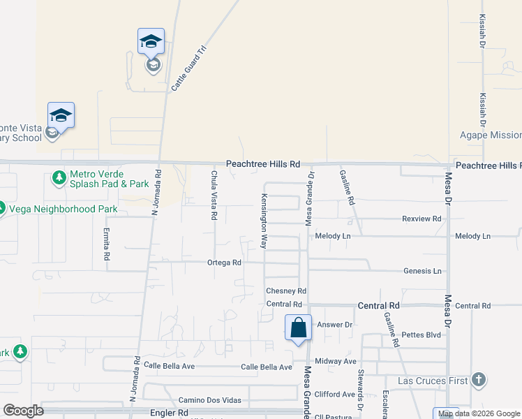 map of restaurants, bars, coffee shops, grocery stores, and more near 5071 Kensington Way in Las Cruces