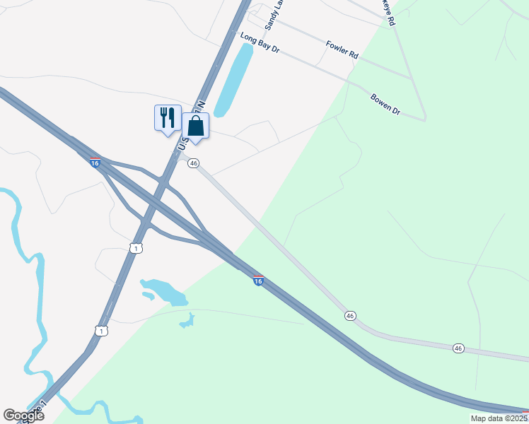 map of restaurants, bars, coffee shops, grocery stores, and more near 94 Long Bay Drive in Twin City