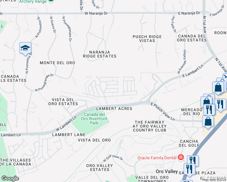 map of restaurants, bars, coffee shops, grocery stores, and more near 300 West Matterhorn Street in Tucson