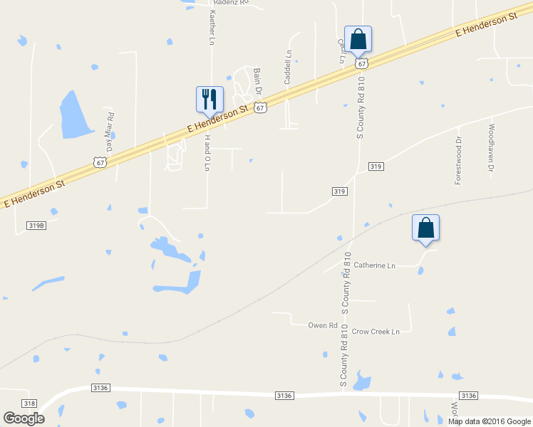 map of restaurants, bars, coffee shops, grocery stores, and more near 5400 County Road 319 in Alvarado