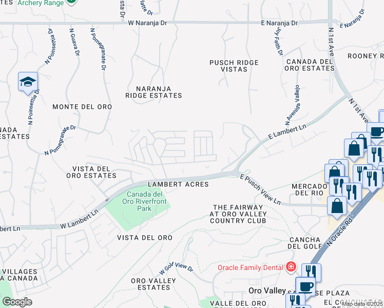 map of restaurants, bars, coffee shops, grocery stores, and more near 200 West Matterhorn Street in Oro Valley