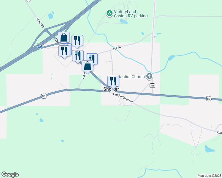 map of restaurants, bars, coffee shops, grocery stores, and more near in Shorter