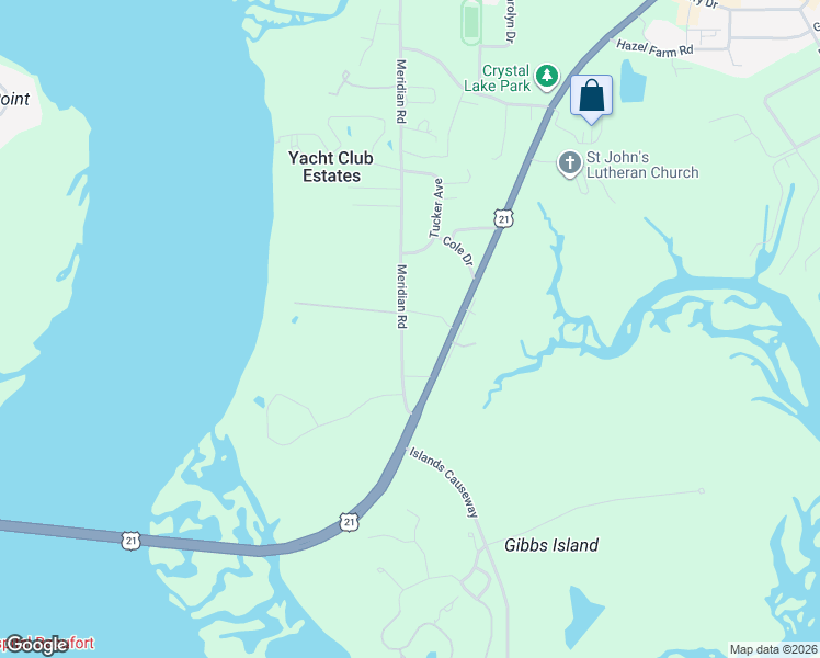 map of restaurants, bars, coffee shops, grocery stores, and more near 191 Meridian Road in Beaufort
