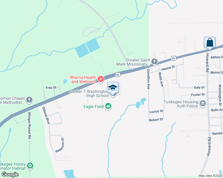 map of restaurants, bars, coffee shops, grocery stores, and more near 3803 West Martin Luther King Highway in Tuskegee