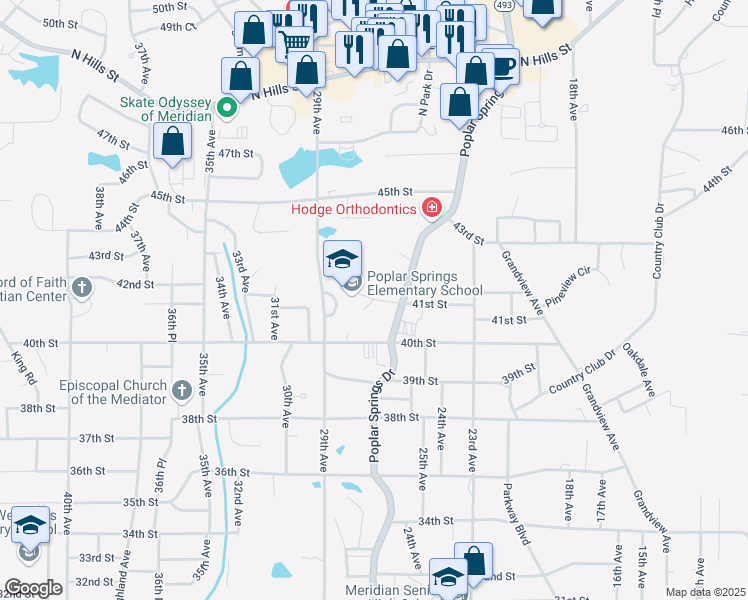 map of restaurants, bars, coffee shops, grocery stores, and more near 4101 27th Avenue in Meridian