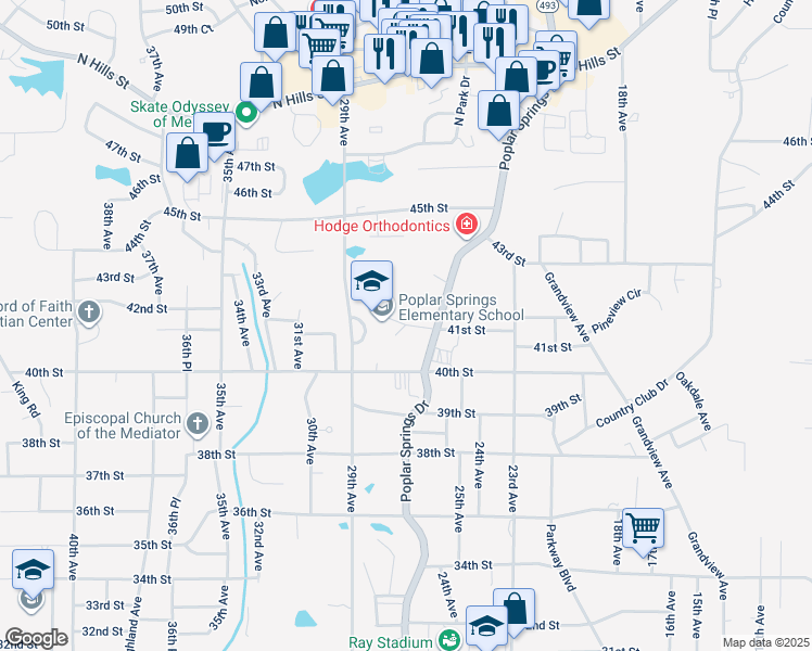 map of restaurants, bars, coffee shops, grocery stores, and more near 4101 27th Avenue in Meridian