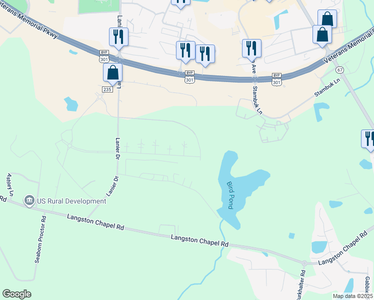 map of restaurants, bars, coffee shops, grocery stores, and more near 104 Aruba Avenue in Statesboro