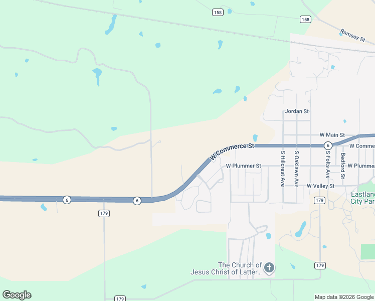 map of restaurants, bars, coffee shops, grocery stores, and more near 2300 West Commerce Street in Eastland