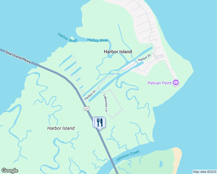 map of restaurants, bars, coffee shops, grocery stores, and more near 44 Harbor Drive in Saint Helena Island