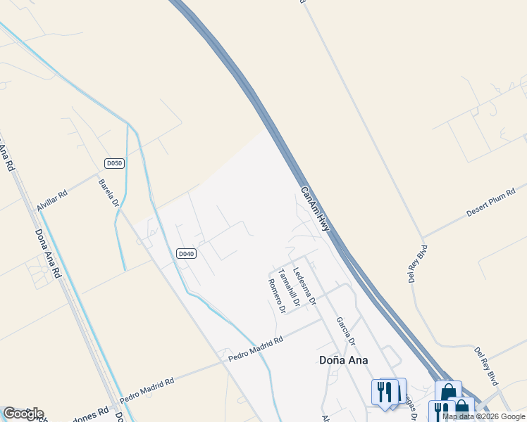 map of restaurants, bars, coffee shops, grocery stores, and more near 100 Diaz Road in Las Cruces