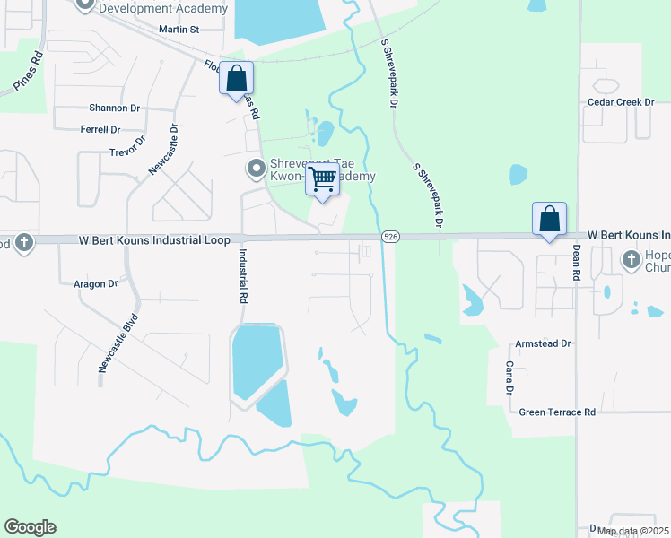 map of restaurants, bars, coffee shops, grocery stores, and more near 4800 Green Forest Circle in Shreveport