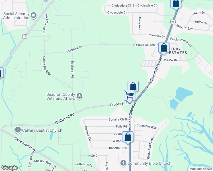 map of restaurants, bars, coffee shops, grocery stores, and more near 32 Grober Hill Road in Beaufort