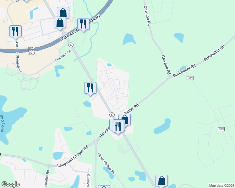 map of restaurants, bars, coffee shops, grocery stores, and more near 17358 Georgia 67 in Statesboro