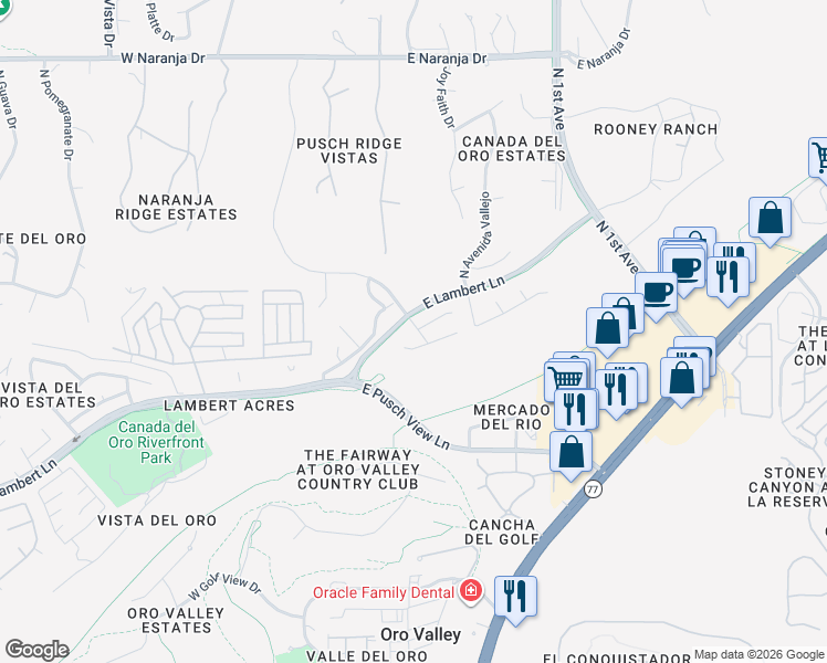 map of restaurants, bars, coffee shops, grocery stores, and more near 194 East Brearley Drive in Oro Valley